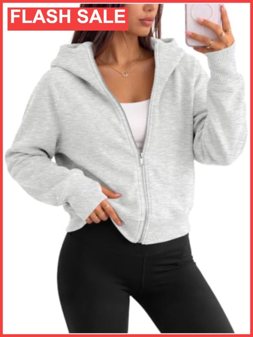 Women's Zip Up Hoodie Cropped Jacket 50% Polyester 50% Cotton Fall